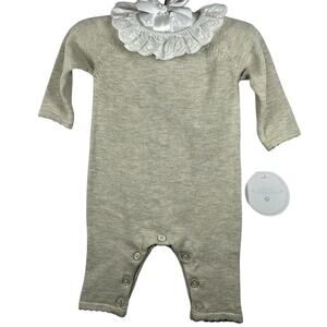 Edgehill Collection Long Sleeve Sweater Knit Coverall with Lace collar 6M